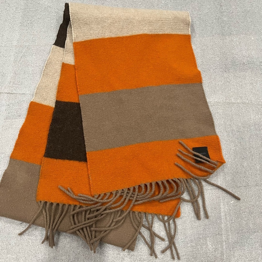 [10*68”]Express Orange and Brown Color Block Merino Wool Scarf